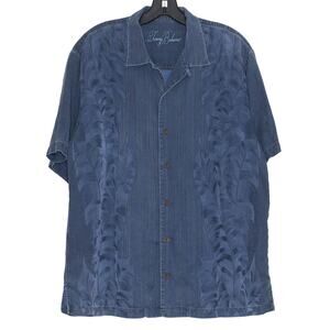 Tommy Bahama Mens Shirt Silk Classic Casual Resort Hawaiian Button Blue Large GO